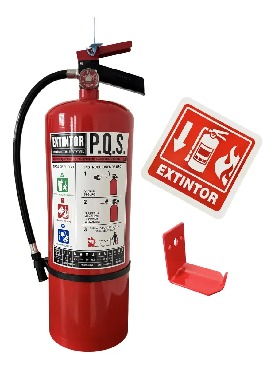 Extintor PQS de 9 kg para fuegos ABC con soporte y señalamiento